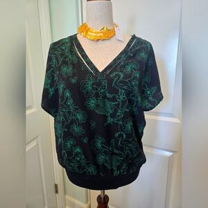 Vintage 2000s Ebase Green Detail Blouse Top Size M
